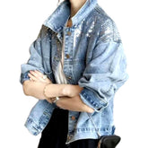 Mit Pailletten verzierte Jeansjacke für Damen